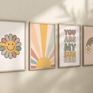 Smiley Face Print, Daisy Wall Art, Groovy Nursery, Girls Room Decor, Groovy Nursery, Girls Nursery Wall Art, retro nursery, 70&#39;s nursery
