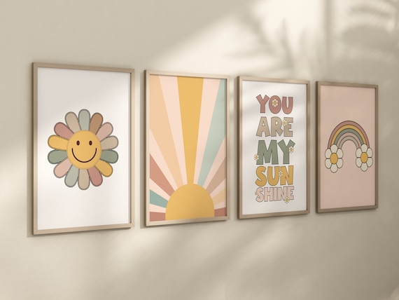 Smiley Face Print, Daisy Wall Art, Groovy Nursery, Girls Room Decor, Groovy Nursery, Girls Nursery Wall Art, retro nursery, 70's nursery