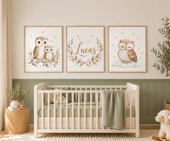 Watercolor Owl Nursery Art Print, Baby Room Decor
