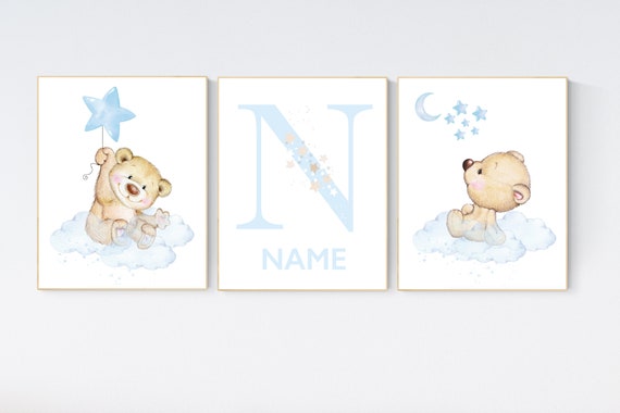 Nursery decor bear, nursery decor boy, bear nursery print, teddy bear decor, nursery wall art animals, boy nursery wall decor, blue nursery