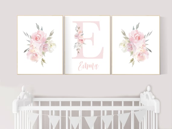 Flower nursery, boho nursery wall art, blush pink flowers, blush nursery, floral nursery prints, nursery prints, girl name wall art