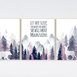 Nursery decor woodland, mountain wall art, tree nursery decor, adventure theme nursery, forest, navy, blush woodland animals, forest