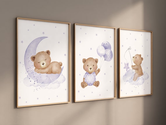 Nursery decor girl purple, nursery decor bear, teddy bear nursery, lilac nursery print, lavender, baby room decor, nursery wall art animals