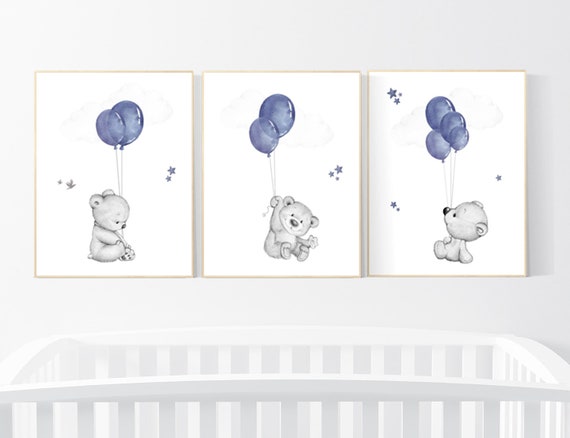 Nursery decor boy, bear nursery, nursery wall art boy, bear nursery print, navy blue, teddy bear, nursery wall art animals, boy nursery art