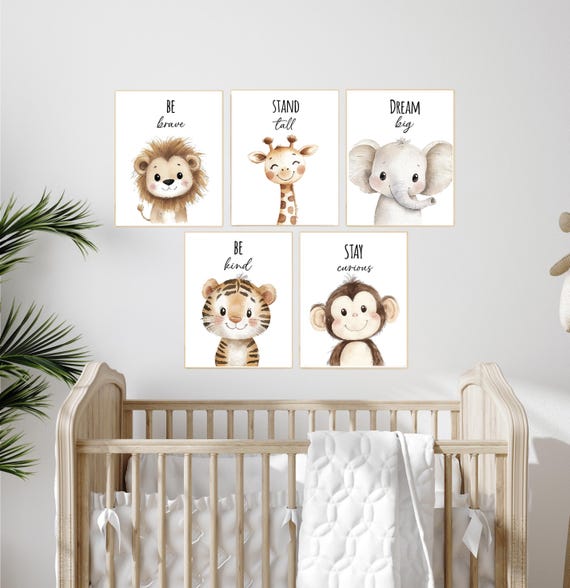 Safari Animal Nursery Prints: Watercolor Jungle Animals, Set of 5