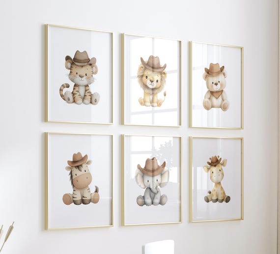 Cowboy Nursery Wall Art Set of 6, Western Animal Prints
