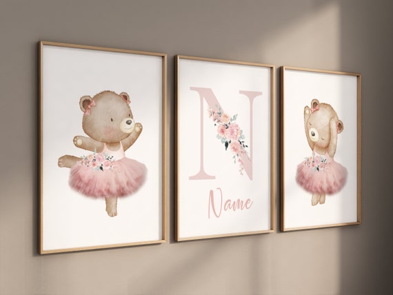 Ballerina animals, bear nursery, baby room decor girl, nursery prints girl, ballet prints, ballet animals, ballerina bears, teddy bear