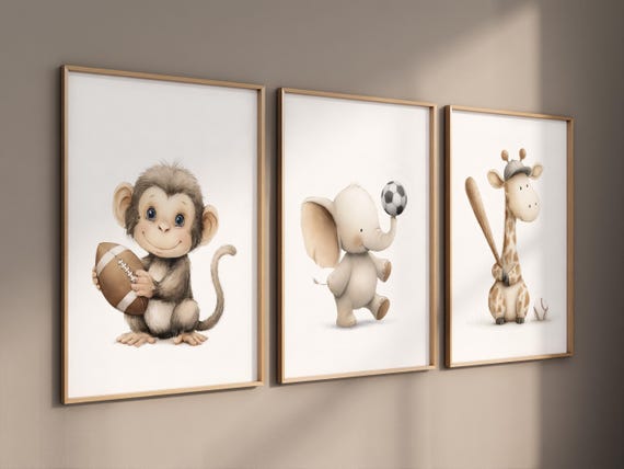 Baby Animals Sports Nursery Print: Safari Theme