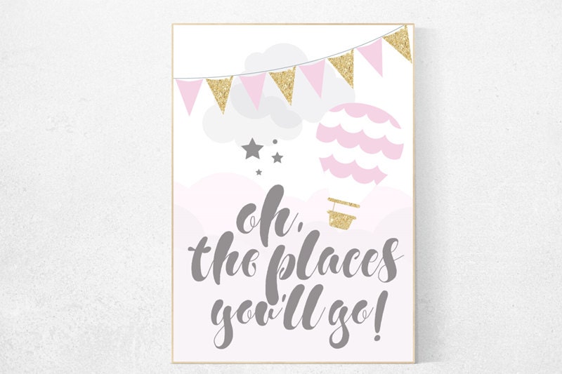 Oh The Places You Ll Go Nursery Decor Pink Gold