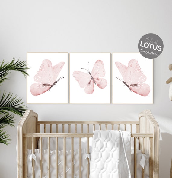 Nursery decor girl butterfly, Butterfly Nursery Art, Girl Nursery Art, Butterfly Nursery Decor for Baby Girl, flower nursery, light pink