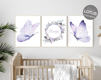 Arte de mariposas para guardería: decoración en morado y lila para niña