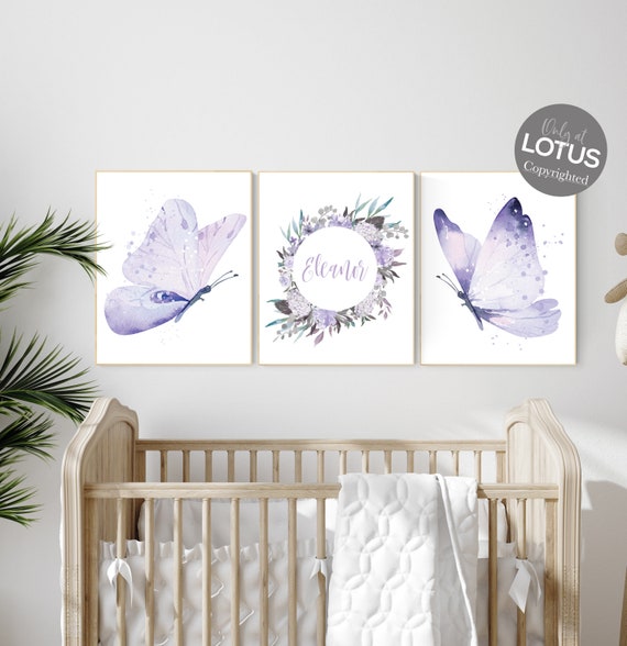 Nursery decor girl butterfly, nursery decor purple, nursery decor girl lilac, Butterfly Nursery Art, Girl Nursery Art, Butterfly Wall Art