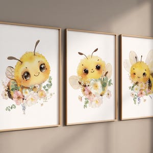 Bee print, bee nursery, flower nursery, yellow nursery, gender neutral, nursery wall art prints, baby room wall art, girl nursery