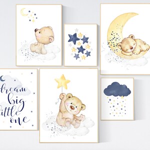 Nursery decor, bear nursery, navy yellow gray, gender neutral nursery, navy Blue, moon and stars, navy nursery, boy nursery, navy yellow