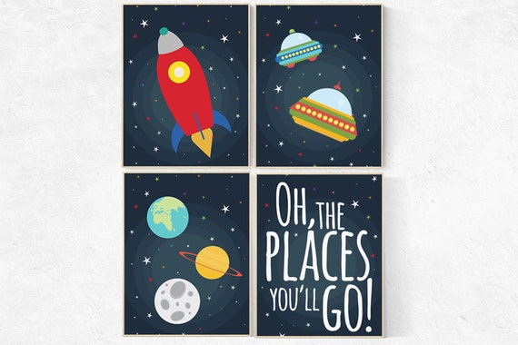 Space theme nursery, Space nursery decor, oh the places you'll go, nursery set, space themed nursery, kids room, navy nursery decor