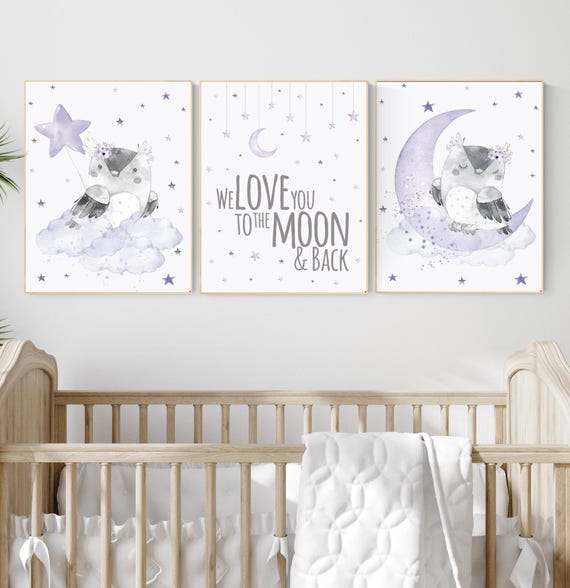 Owl nursery, nursery decor girl purple, Nursery decor owl, lilac nursery, nursery wall art, owl nursery, lavender nursery, girl nursery room