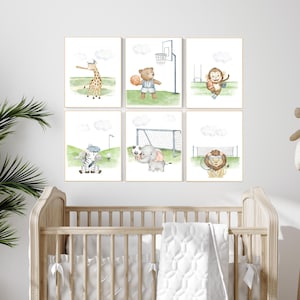 Sports nursery decor, Baby Animals Sport, Baby boy sports nursery, Safari nursery decor, football nursery, baseball nursery, golf nursery