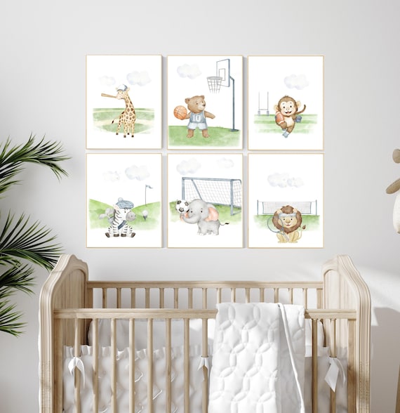 Sports nursery decor, Baby Animals Sport, Baby boy sports nursery, Safari nursery decor, football nursery, baseball nursery, golf nursery