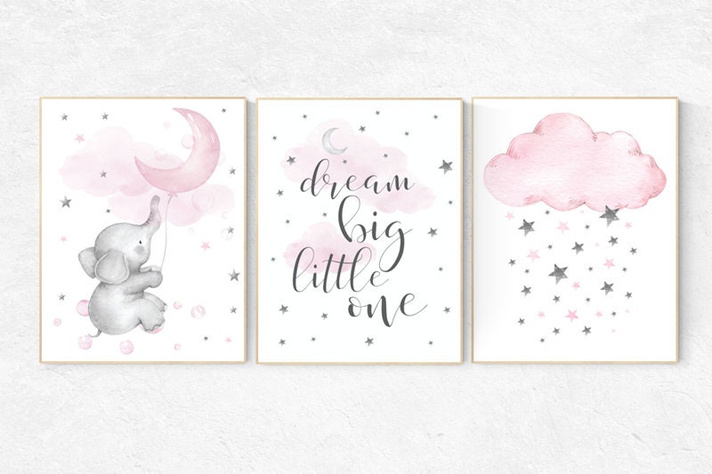 pink elephant nursery wall decor