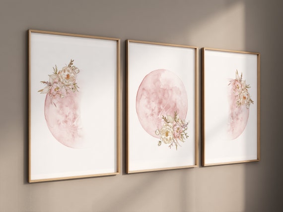 Moon wall art, Moon nursery decor, Blush pink, blush nursery, Full moon print, Moon print, nursery decor girl, moon phases, boho nursery