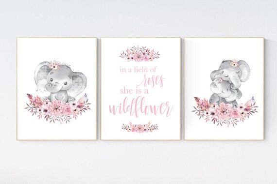 pink elephant nursery decor