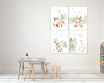 Watercolor Woodland Animal Prints: Gender Neutral Nursery Art