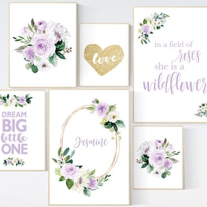Nursery decor purple, Nursery decor girl purple gold, in a field of roses she is a wildflower, lavender nursery, lilac nursery, girls room