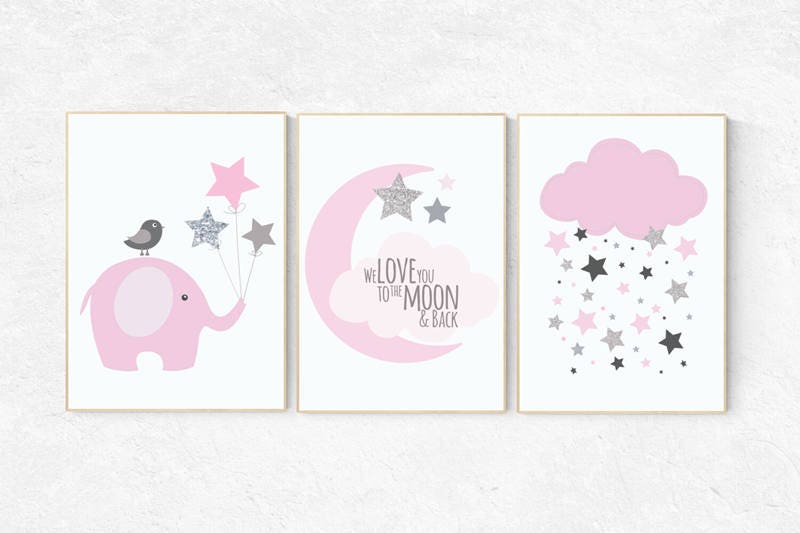 We Love You To The Moon And Back Baby Girl Nursery Wall Art Pink Silver Nursery Decor Baby Girl Pink Silver Elephant Nursery Baby Gift We Love You To The Moon And Back Baby Girl Nursery Wall Art Pink Silver Nursery Decor Baby Girl Pink Silver Elephant Nursery Baby Gift
