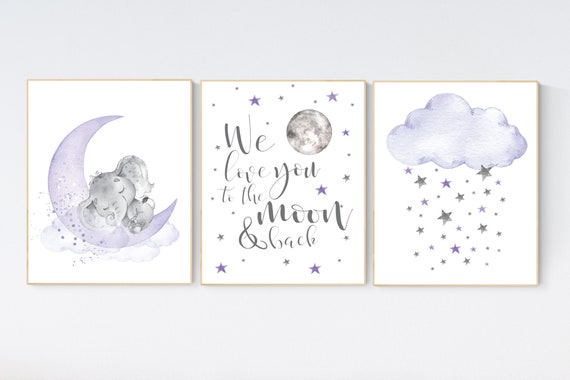 Nursery decor girl purple, lilac nursery, we love you to the moon and back, purple nursery, Nursery decor girl lavender, moon and stars