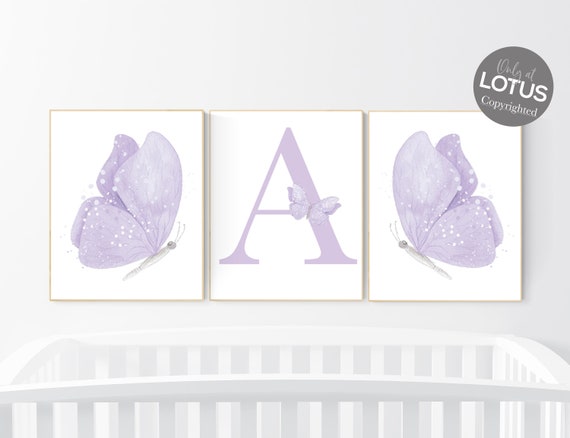 Purple nursery decor, nursery decor girl butterfly, lilac nursery decor, girl nursery prints, lavender nursery wall art, butterfly nursery