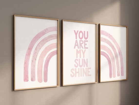 Rainbow print for nursery, girl nursery, pink nursery, rainbow nursery, you are my sunshine, Girl Nursery Decor, rainbow wall art.