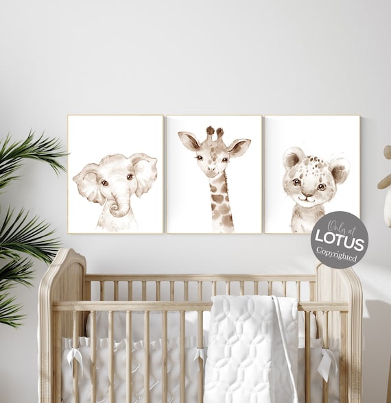 Nursery wall art animals, gray nursery, gender neutral nursery, neutral nursery, baby room decor, bear, elephant, giraffe, animal prints