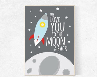 Space kinderkamerprint: ik hou van jou tot de maan en terug