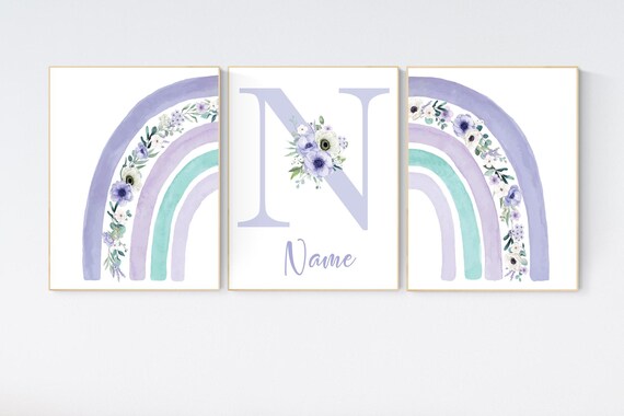 Purple turqoiuse nursery, Girls room decor, rainbow nursery wall art, lavender nursery, lilac nursery, girls room decor, rainbow art