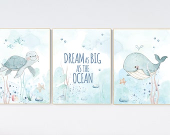 Printset oceaankwekerij: aquarel zeedieren muurkunst
