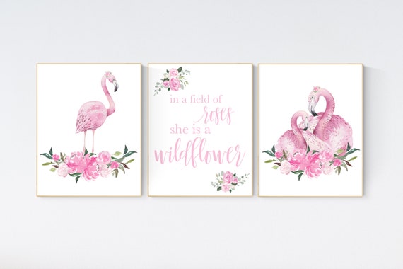 Nursery wall art flamingo, nursery decor girl flower, nursery decor girl floral, Boho baby room, pink nursery decor, flower baby room