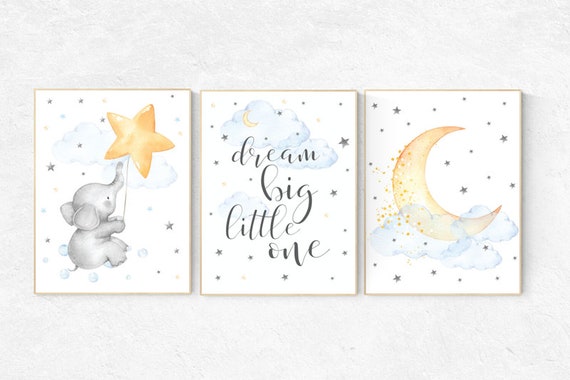 Nursery decor neutral, dream big little one, cloud nursery decor, star and moon nursery decor, moon and stars nursery gender neutral nursery