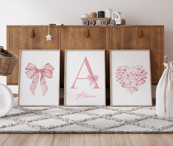 Pink Bow Nursery Print, name print, pink nursery wall art