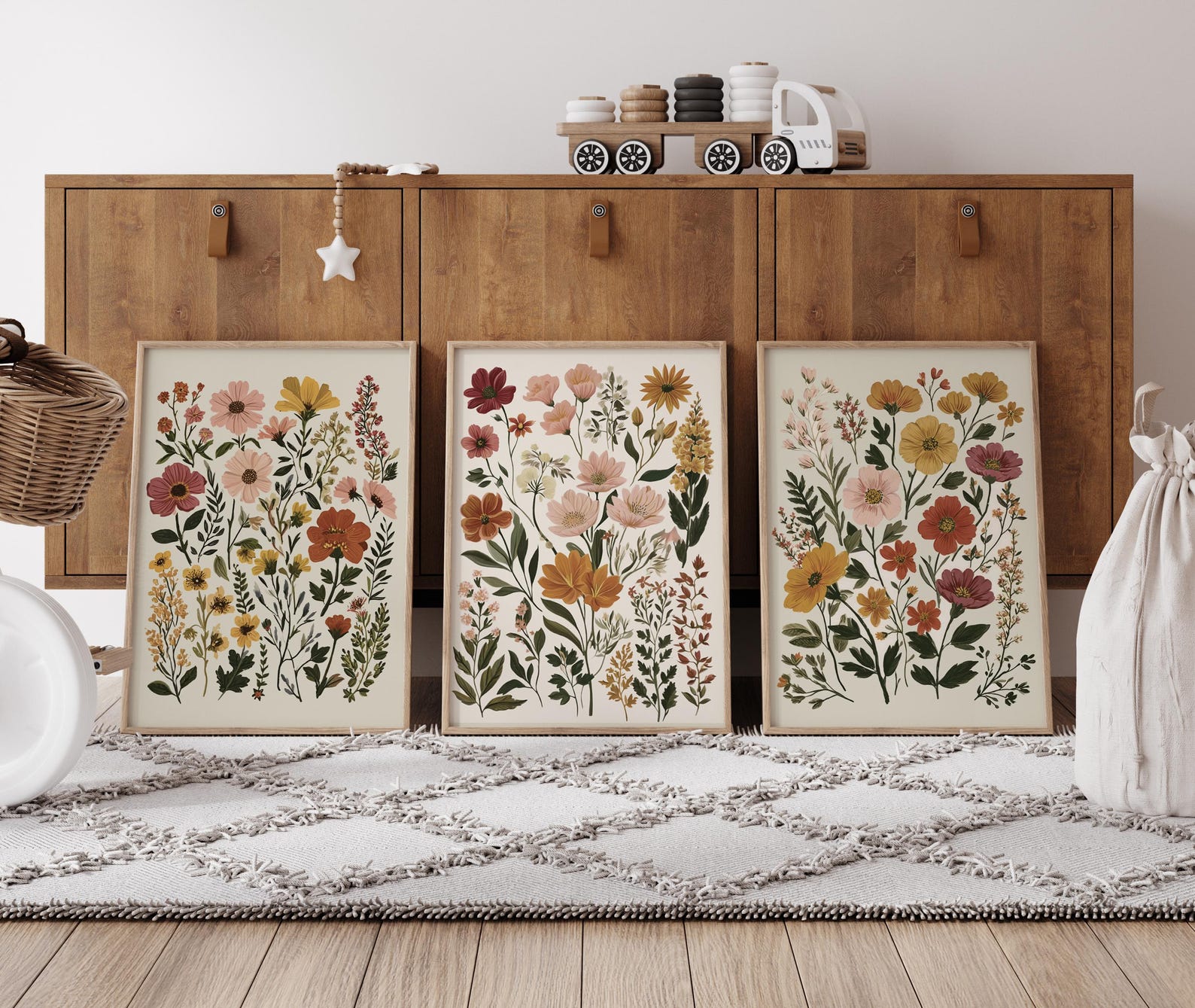 Botanical Flower Wall Art Set of 3, Neutral Floral Prints, Boho ...