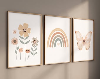 Rainbow nursery, gender neutral, butterfly nursery, earth colors, flower nursery, rainbow prints, heart print, neutral colors, baby room