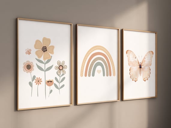 Rainbow nursery, gender neutral, butterfly nursery, earth colors, flower nursery, rainbow prints, heart print, neutral colors, baby room