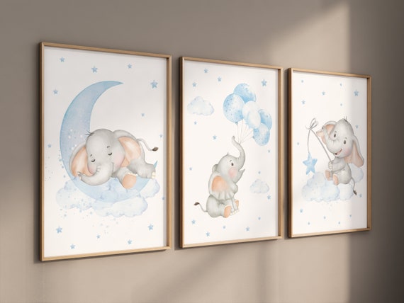 Nursery decor elephant, baby blue nursery, nursery decor boy, elephant print, boys room decor, blue nursery art, elephant wall art