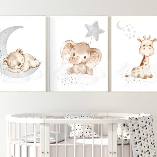 Home & Living Brown Baby Nursery Decor Baby Elephant Print Safari Animals Elephant Wall Art