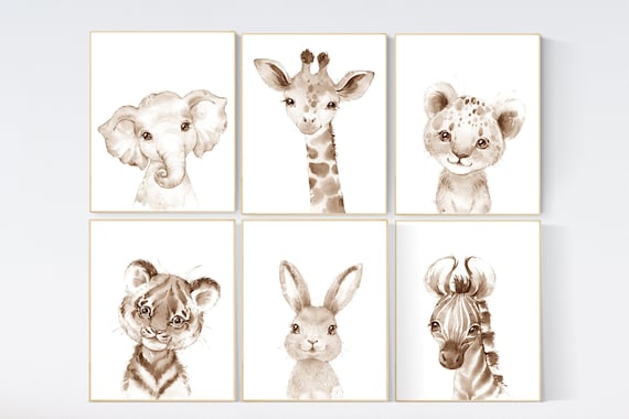 Animal prints nursery, safari animals, gender neutral nursery, Animals Nursery Prints, Woodland Nursery Decor, Safari Nursery Wall Art