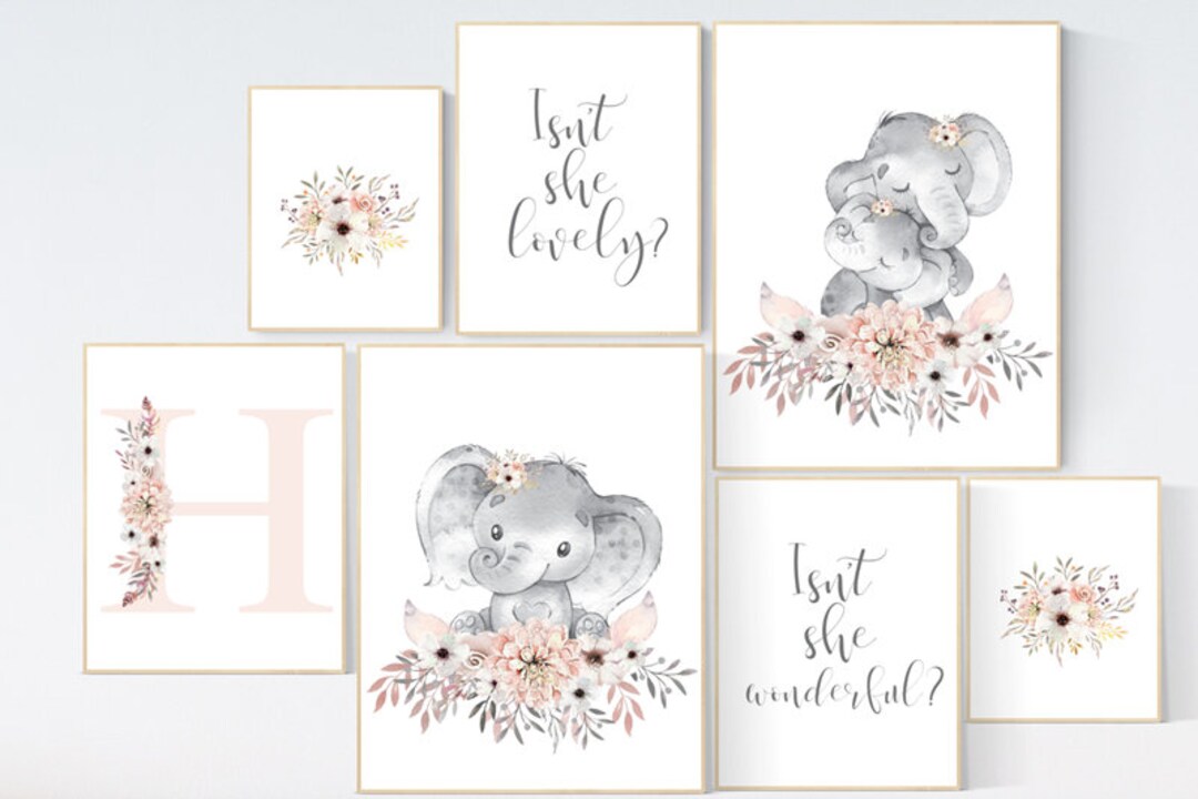 Nursery Decor Girl Boho, Elephant Nursery Wall Art, Nursery Decor Girl