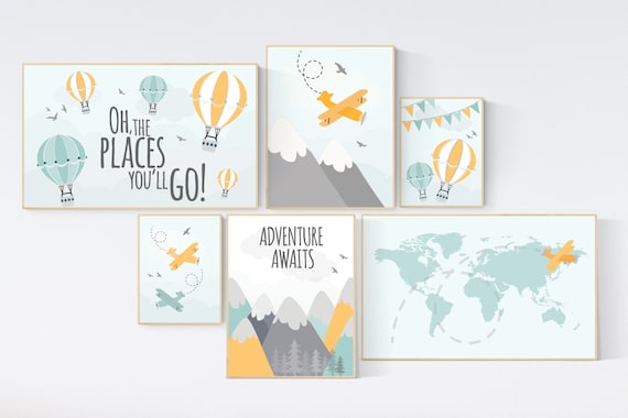 Adventure nursery decor, Nursery decor boy mountains adventure, nursery decor boy airplane, world map nursery, adventure awaits, mountain