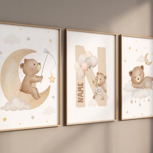 Nursery decor bear, nursery decor boy, bear nursery print, teddy bear decor, nursery wall art animals, boy nursery art, neutral colors