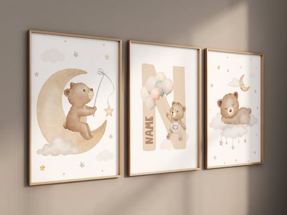 Nursery decor bear, nursery decor boy, bear nursery print, teddy bear decor, nursery wall art animals, boy nursery art, neutral colors