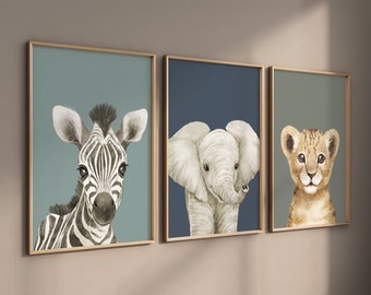 Safari Animal Prints: Sage Green Nursery Wall Art