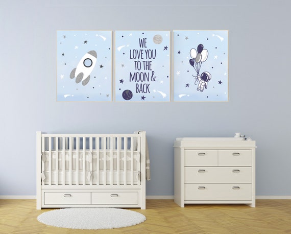 Boys room decor space, planets nursery print, we love you to the moon and back, Nursery decor boy space, space poster, space nursery art
